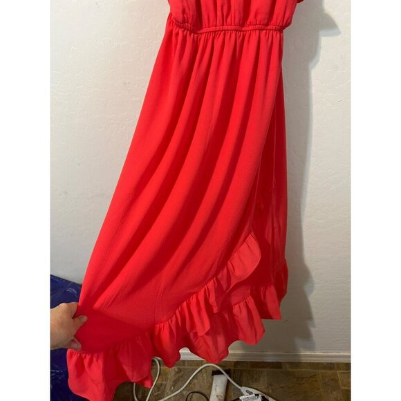 NWT Love Ady Sz L Coral Flutter Midi Dress Lined - Picture 4 of 9